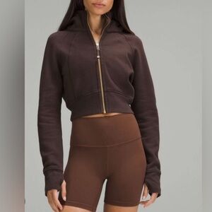RARE lululemon Cropped Scuba Full Zip Hoodie - Espresso - gold zipper - 6
